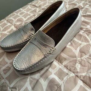 Women's Metallic Silver Leather Penny Loafers
